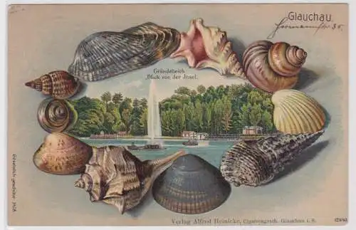 901698 Muschel Präge Ak Glauchau Gründelteich Blick von der Insel um 1905