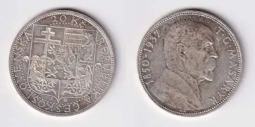 20 Kronen Silber Münze Tschechoslowakei Masaryk 1937 vz (138246)