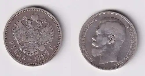 1 Rubel Silber Münze Russland Nikolaus II. 1897 ss (123609)