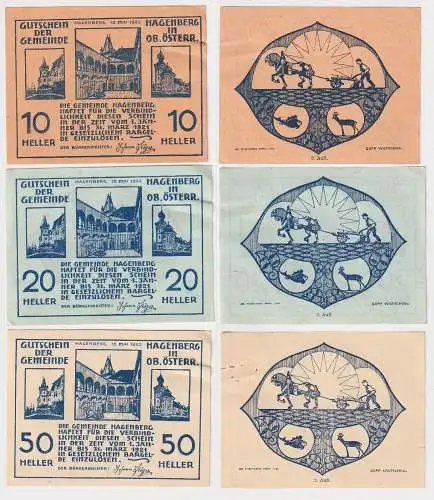 10,20 und 50 Heller Banknoten Notgeld Gemeinde Hagenberg 1920 (168885)