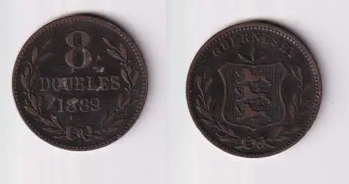 8 Doubles Kupfer Münze Guernsey 1889 ss+ (132124)