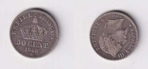 50 Centimes Silber Münze Frankreich 1868 A (105691)