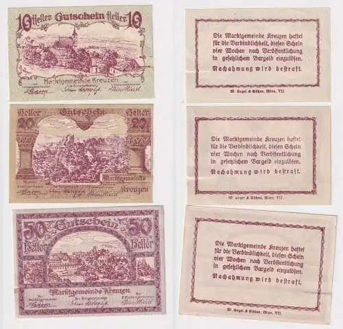 10,20 und 50 Heller Banknoten Notgeld Gemeinde Kreuzen 1920 (169098)