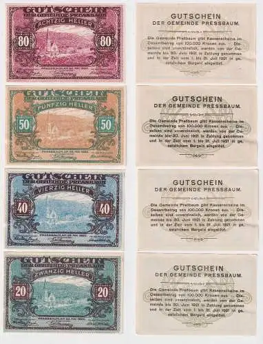 4 Banknoten Notgeld Gemeinde Pressbaum 20-80 Heller 25. Mai 1920 (169194)