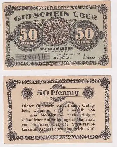 50 Pf Banknote Notgeld Stadt Aschersleben 1917 (168473)