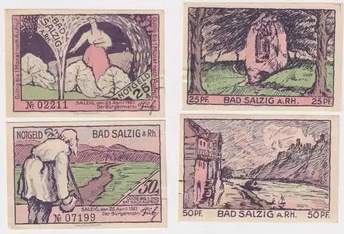 25 & 50 Pfennig Banknoten Notgeld Stadt Bad Salzig a.Rh. 1921 (165460)