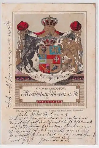 04241 Wappen Ak Lithographie Grossherzogtum Mecklenburg Schwerin u. Str. 1901