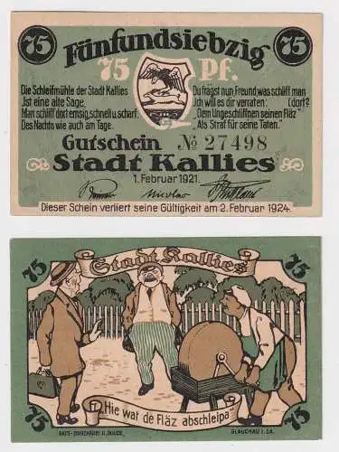 75 Pfennig Banknote Notgeld Stadt Kallies in Pommern 1921 (169109)