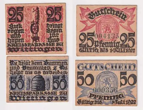 25 & 50 Pfennig Banknoten Notgeld Kreissparkasse Wittingen (1921) (168478)