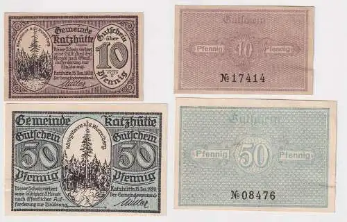 10 und 50 Pfennig Banknoten Notgeld der Gemeinde Katzhütte 1920 (169104)
