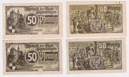 2 x 50 Pfennig Banknoten Notgeld Stadt Sigmaringen 1920 (169187)