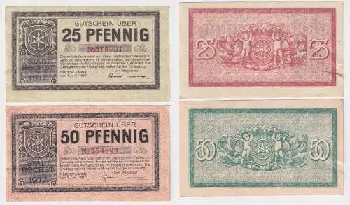 25 & 50 Pfennig Banknoten Notgeld der Stadt Höchst am Main 1917 (166029)