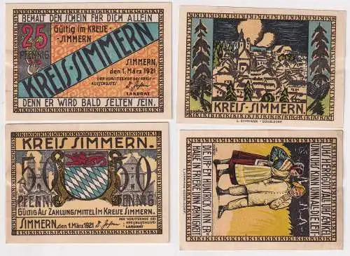 25 & 50 Pfennig Banknoten Notgeld Kreis Simmern 1.3.1921 (168436)