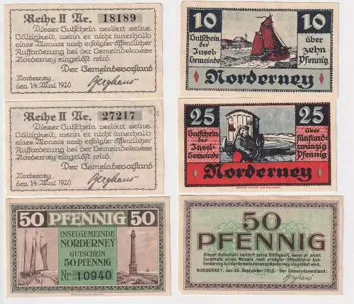 3 Banknoten Notgeld der Gemeinde Norderney 1920 (168476)