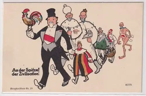 92478 Künstler Ak Militär Humor "An der Spitze der Zivilisation!" um 1915