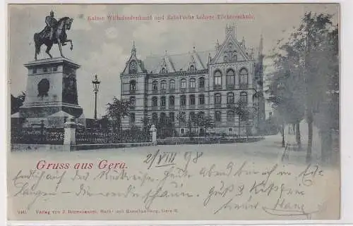 90013 Mondscheinkarte Gruß aus Gera Kaiser Wilhelm Denkmal 1898