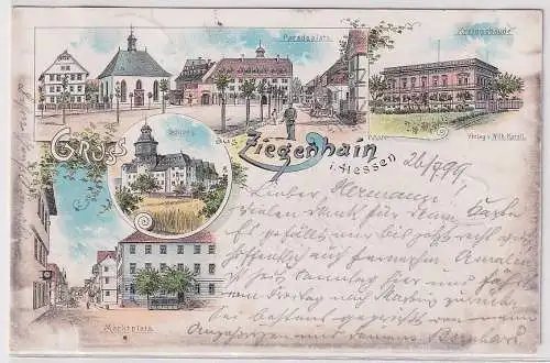 27153 Ak Lithographie Gruß aus Ziegenhain in Hessen Paradeplatz usw. 1898