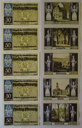 5 Banknoten Notgeld der Stadt Schneeberg 1921 (160305)