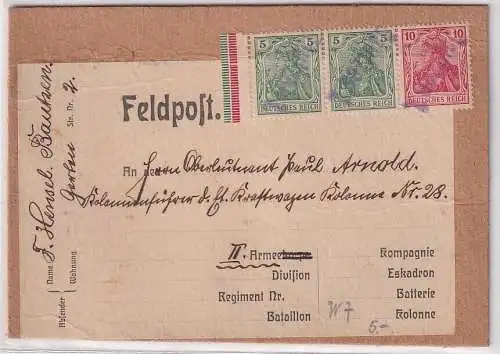 905537 Feldpostpäckchen Kraftwagen Kolonne 28 1. Weltkrieg 20 Pfennig Germania