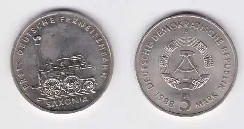 DDR Gedenk Münze 5 Mark erste deutsche Ferneisenbahn Saxonia 1988 (148116)