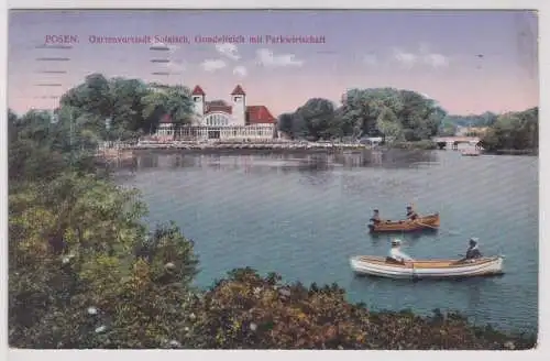 03547 Feldpost Ak Posen - Gartenvorstadt Solatsch, Gondelteich m. Parkwirtschaft