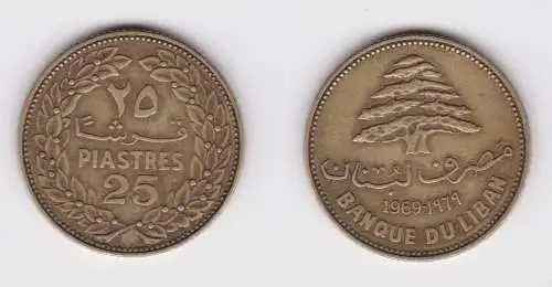 25 Piaster Messing Münze Libanon 1969 f.vz (156846)