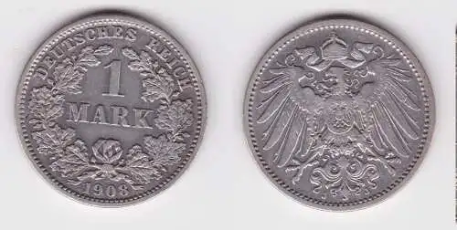 1 Reichsmark Silber Münze 1908 J ss+ (156793)