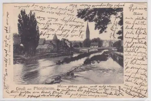 46723 Ak Gruss aus Pforzheim - Partie an der Enz 1904