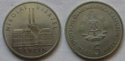 DDR Gedenk Münze 5 Mark Berlin Nikolai Viertel 1987 (162260)
