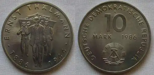 DDR Gedenk Münze 10 Mark Ernst Thälmann 1986 Stempelglanz (162522)