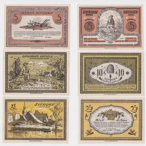 3 Banknoten 5, 10, 25 Pfennig Notgeld Stadt Gifhorn 1.Juni 1921 (162276)