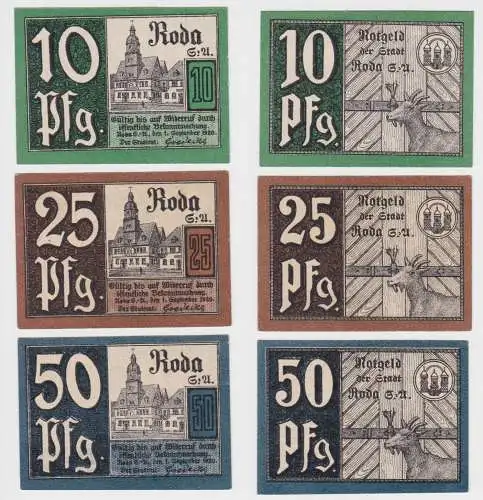 10,25 und 50 Pfennig Banknoten Notgeld Stadt Roda 1.9.1920 (162047)