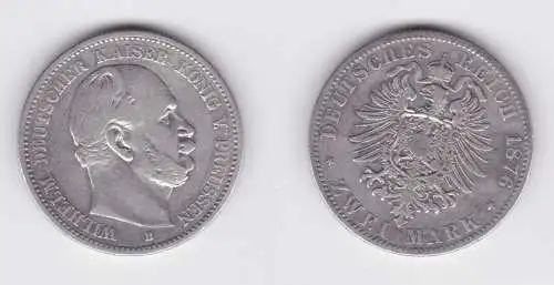 2 Mark Silbermünze Preussen Kaiser Wilhelm I. 1876 B Jäger 96 s/ss (162059)