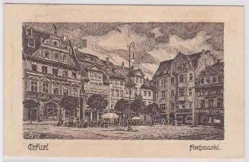 52293 Künstler Ak Erfurt - Fischmarkt, Federzeichnung von Rudi Müller