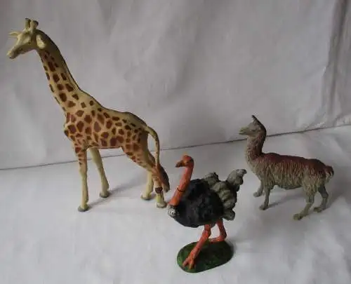 Lineol Elastolin 3 Masse Figuren Giraffe + Strauß + Lama um 1940 (156762)