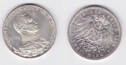 3 Mark Silbermünze Preussen Kaiser in Uniform 1913 Jäger 112 vz (108107)