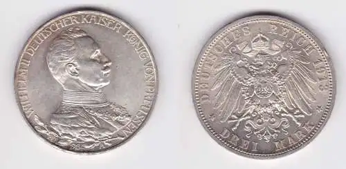 3 Mark Silbermünze Preussen Kaiser in Uniform 1913 Jäger 112 vz (108524)