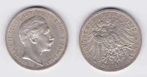 3 Mark Silbermünze Preussen Kaiser Wilhelm II 1910 A Jäger 103 f.vz (104870)