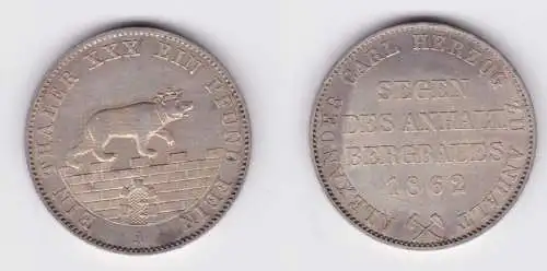1 Ausbeutetaler Silber Münze Anhalt Bernburg Segen des Bergbau 1862 A (115419)