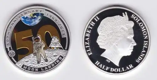 1/2 Dollar Farbmünze Salomon Inseln Solomon Islands 2019 Mondlandung (118844)