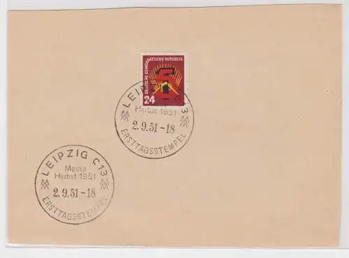 90414 Beleg Erster Fünfjahrplan Ersttagsstempel Messe Leipzig 2. September 1951