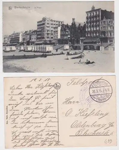 902772 Ak Blankenberghe Strand, Stempel kaiserl. Marine 1. Marine Div. Belgien