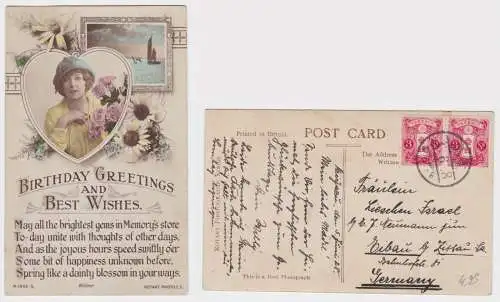 57262 Präge AK Glückwunsch zum Geburtstage von Japan nach Eibau 1928