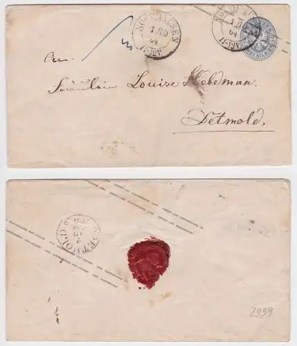 07080 AD Preußen Ganzsache Nordhausen nach Detmold 1864 Michel U21