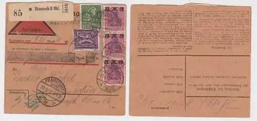 11816 Paketkarte Eisenach nach Frankfurt 1922 Tarquadrat Eisenach Nachnahme