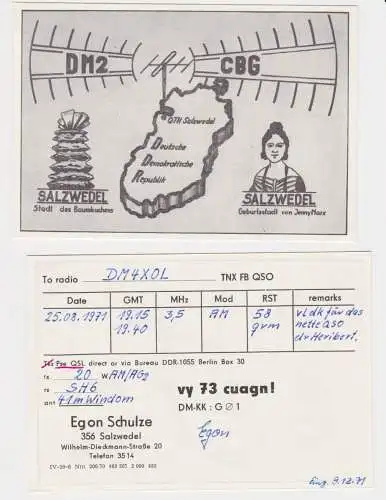 48402 QSL Karte Amateur Funker DDR Salzwedel Stadt des Baumkuchens 1971