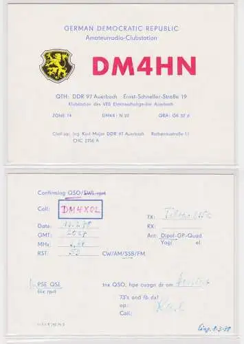 901189 QSL Karte Amateur Funker DDR Auerbach mit Stadtwappen 1978