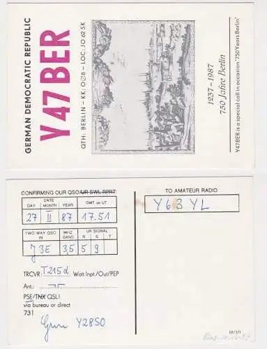 99167 QSL Karte Amateur Funker DDR 750 Jahre Berlin 1237-1987