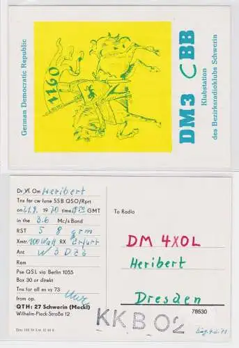 78530 QSL Karte Amateur Funker DDR Clubstation des Bezirksradioklubs Schwerin