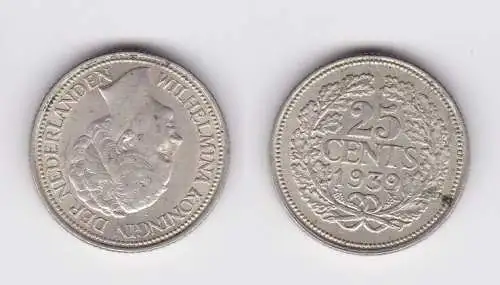25 Cents Silber Münze Niederlande 1939 vz (162348)